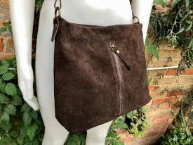 Dark brown suede leather bag. Boho messenger bag. GENUINE LEATHER Cross body or shoulder bag. Brown suede leather purse with zipper Dark brown suede leather bag. Boho messenger bag. GENUINE LEATHER Cross body or shoulder bag. Brown suede leather purse with zipper