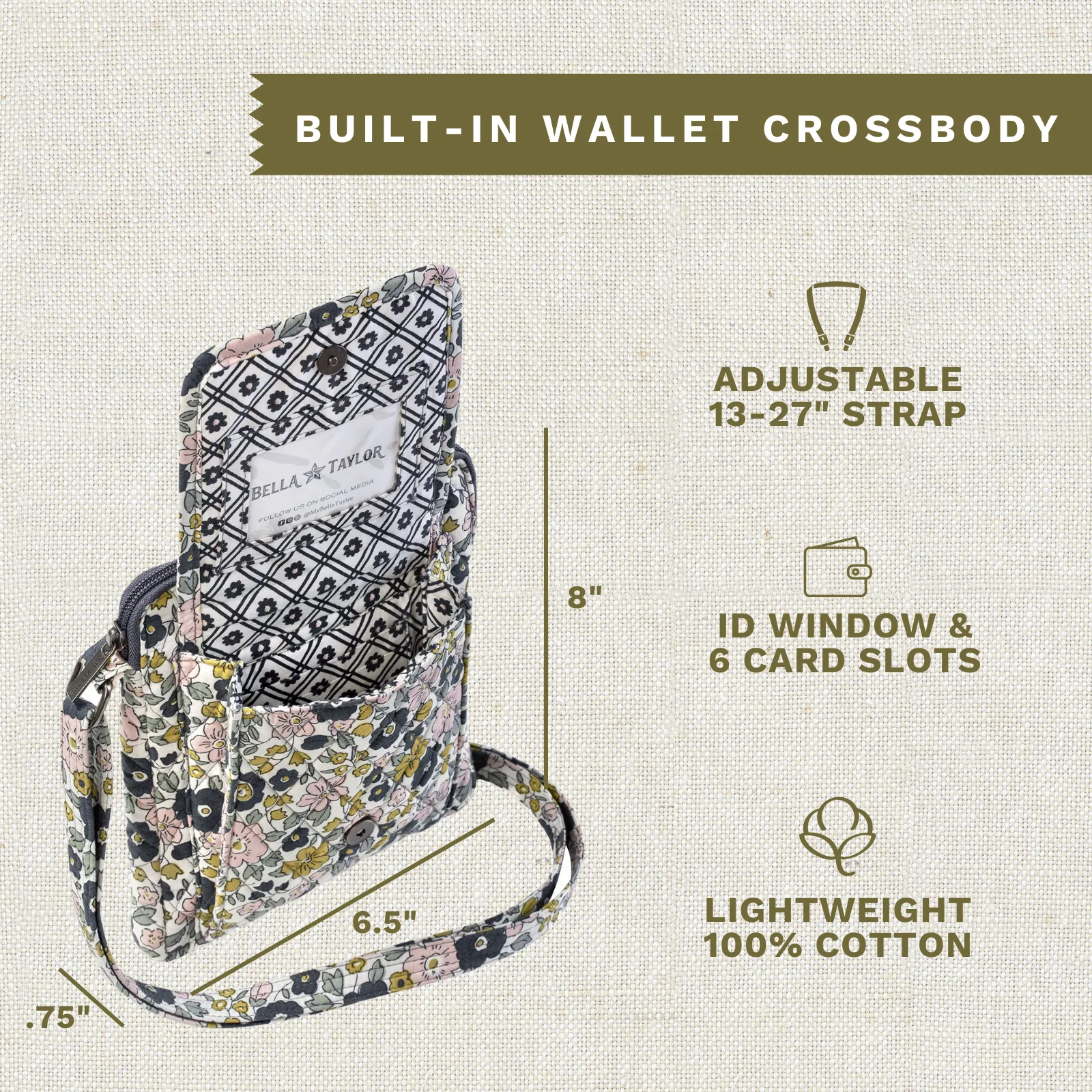 Delicate Floral Charcoal Mini Crossbody