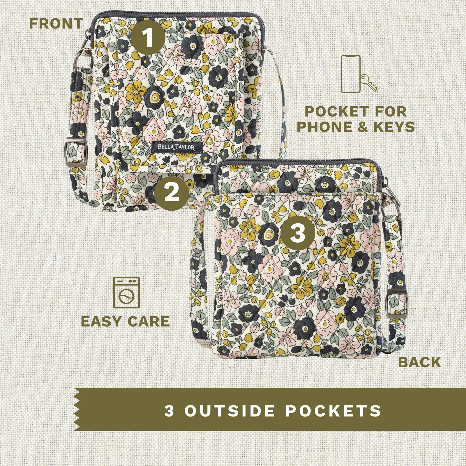 Delicate Floral Charcoal Mini Crossbody