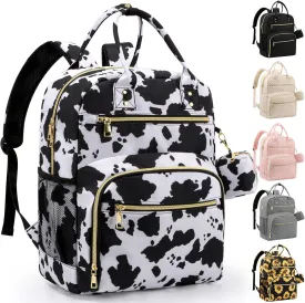 Diaper Bag Backpack,Baby Essentials Diapers Bag with Pacifier Case,Multipurpose Stylish Large Capacity Travel Backpack for Baby Girl/Boy(M-Cow Print)