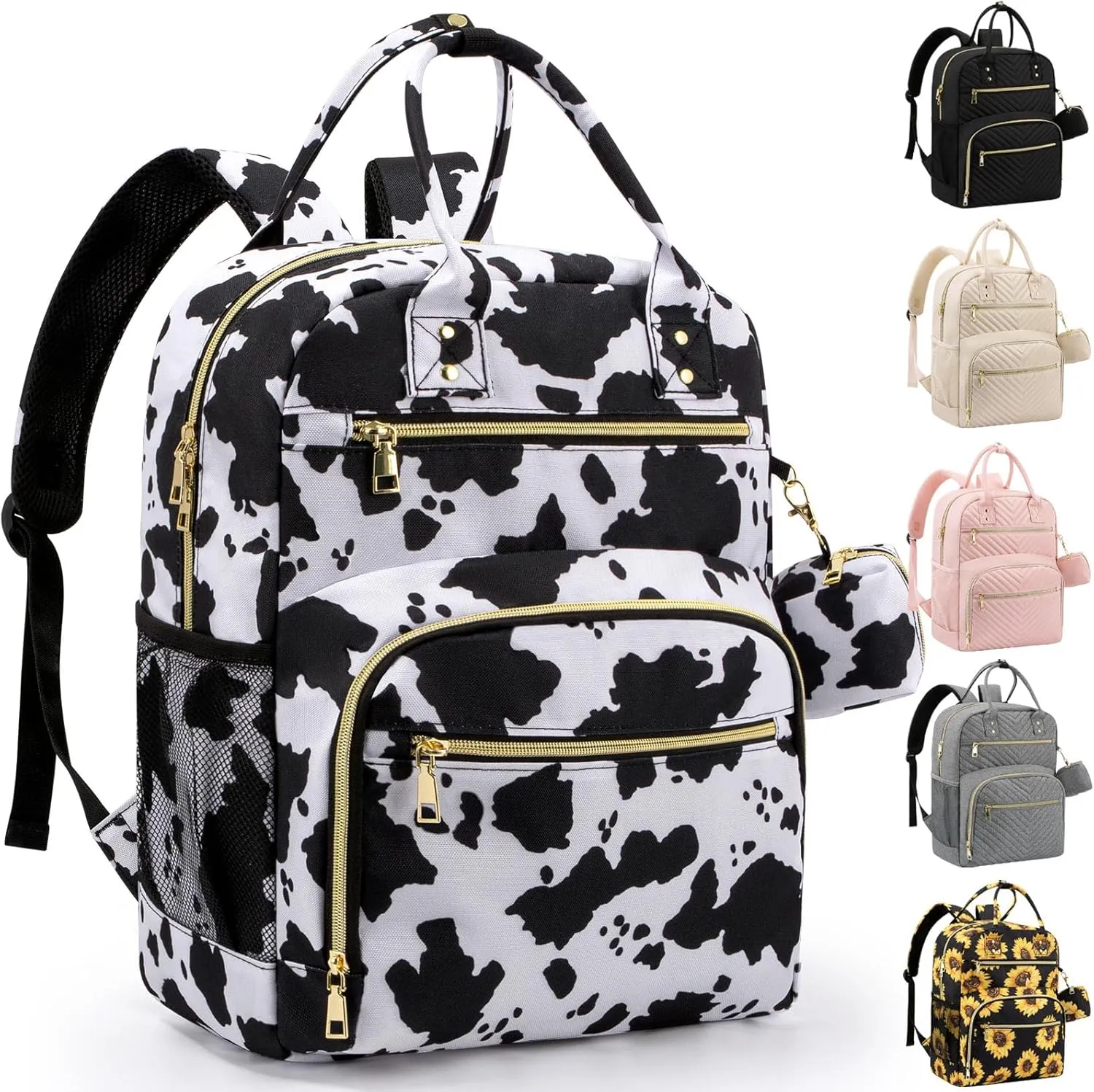 Diaper Bag Backpack,Baby Essentials Diapers Bag with Pacifier Case,Multipurpose Stylish Large Capacity Travel Backpack for Baby Girl/Boy(M-Cow Print)