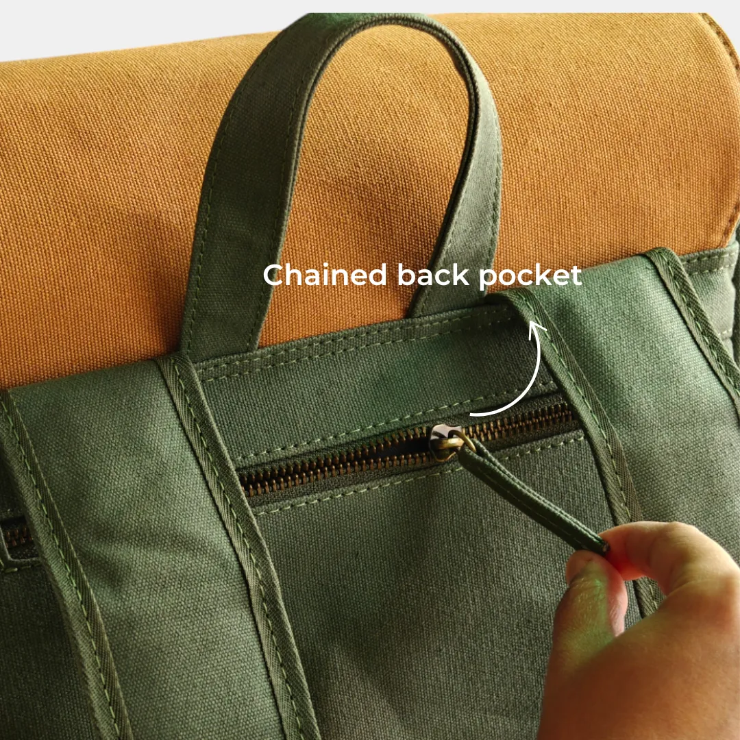 Dugong Backpack - Tropical Green Brown- Canvas Daily/Office/City/Travel Sustainable Laptop Backpack