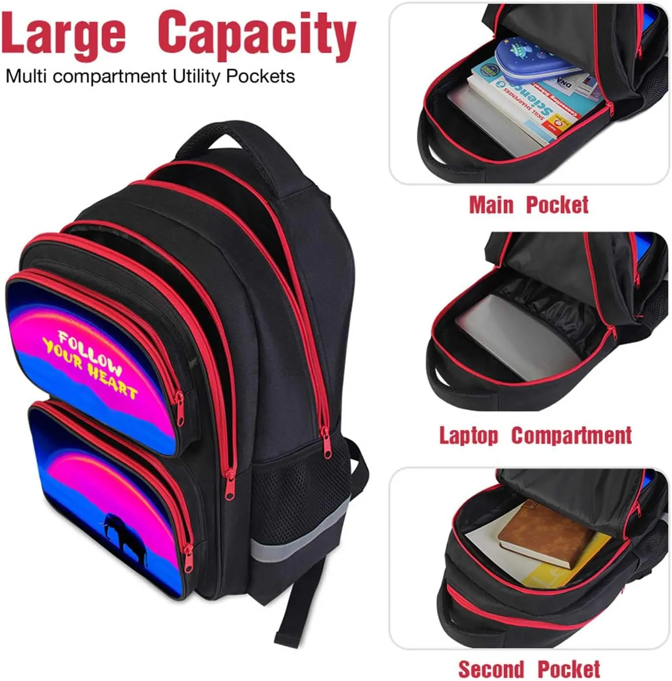Elephant Animal Kids Backpack for Boys and Girls, Kids Bookbag for Elementary and Middle School, 17" Student Back Pack for Children Age 6-18 Back to School