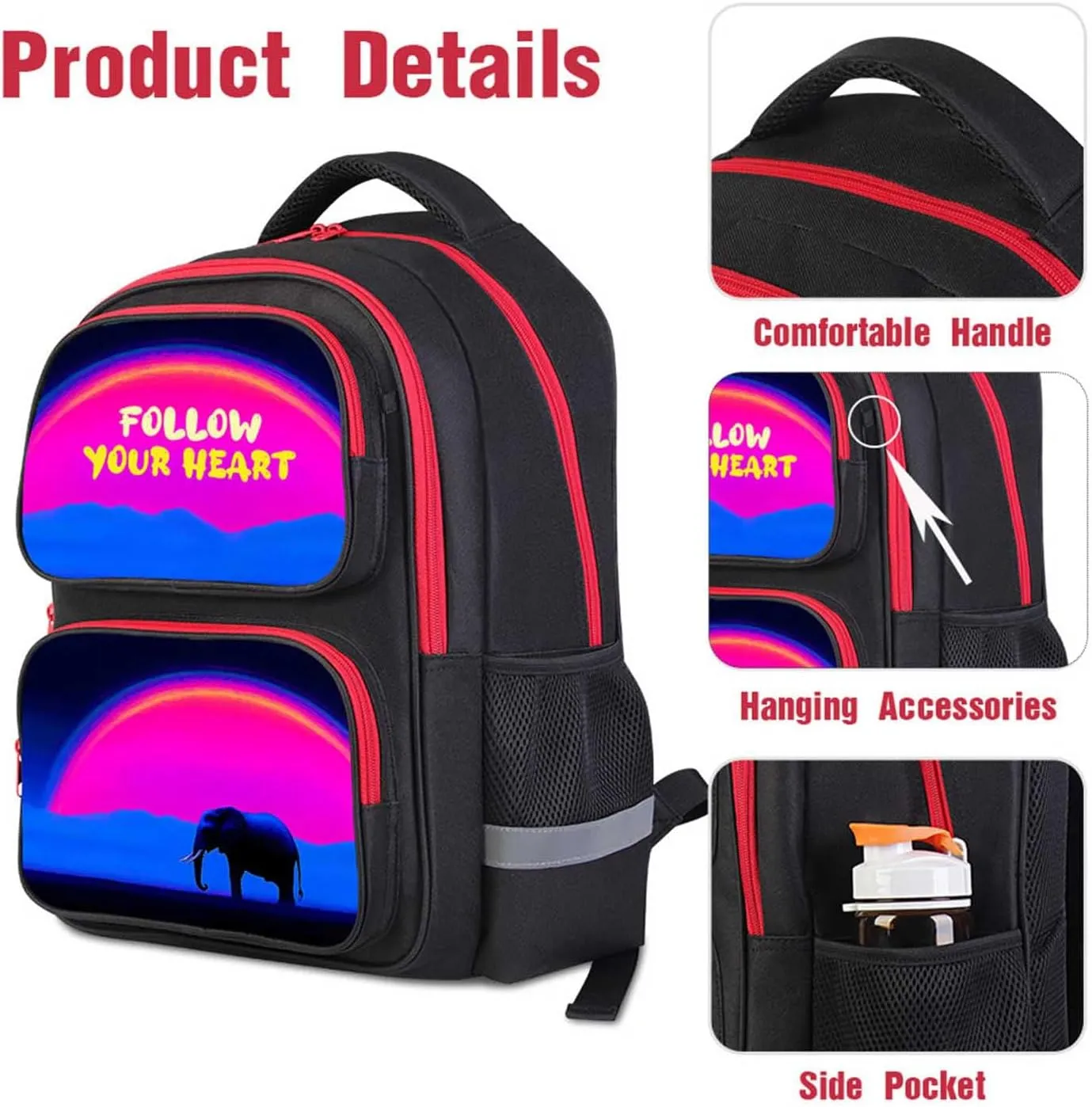 Elephant Animal Kids Backpack for Boys and Girls, Kids Bookbag for Elementary and Middle School, 17" Student Back Pack for Children Age 6-18 Back to School