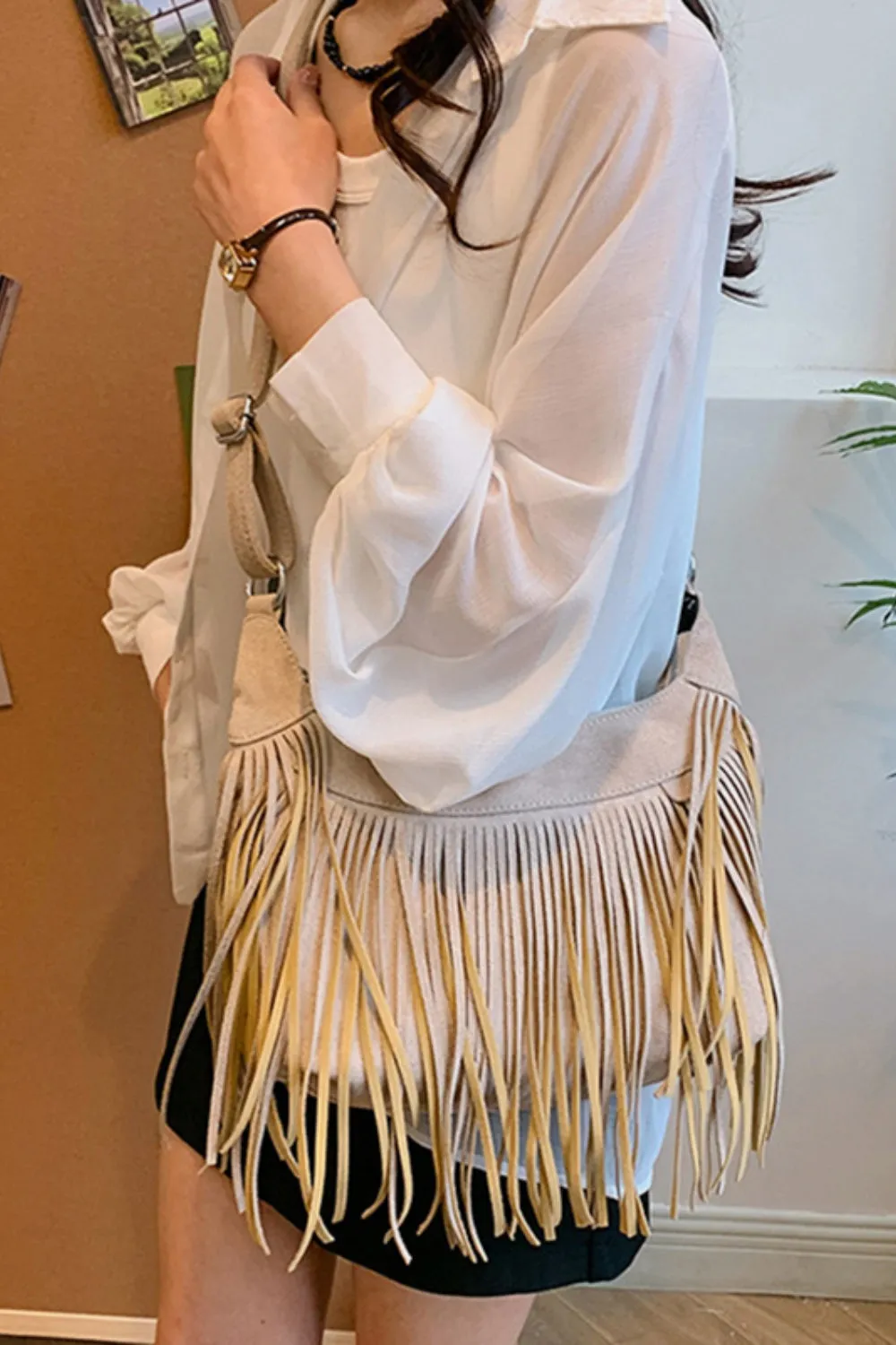 Everleigh Suede Fringe Shoulder Bag