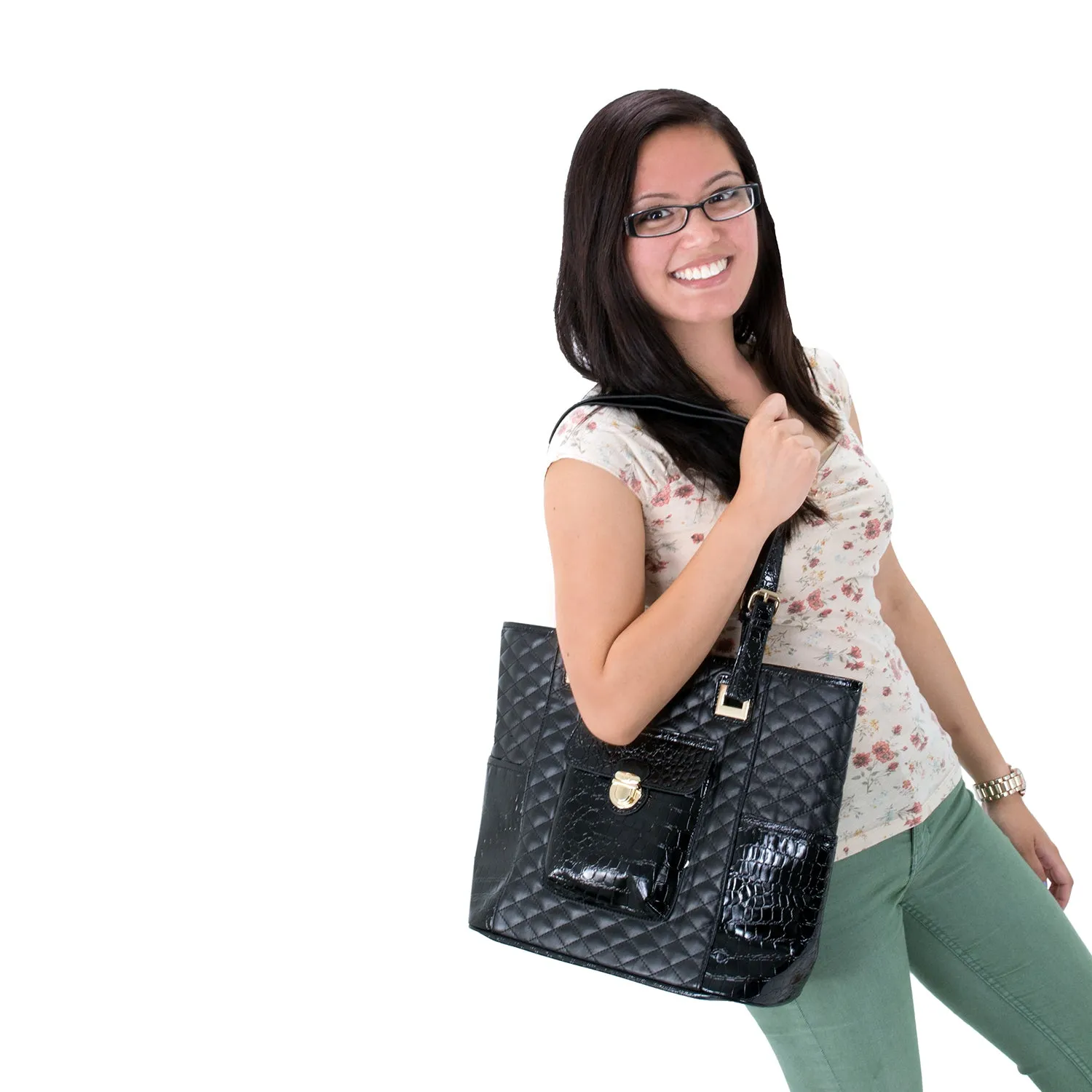 FARRAH | Quilted Croco Faux Leather Tote