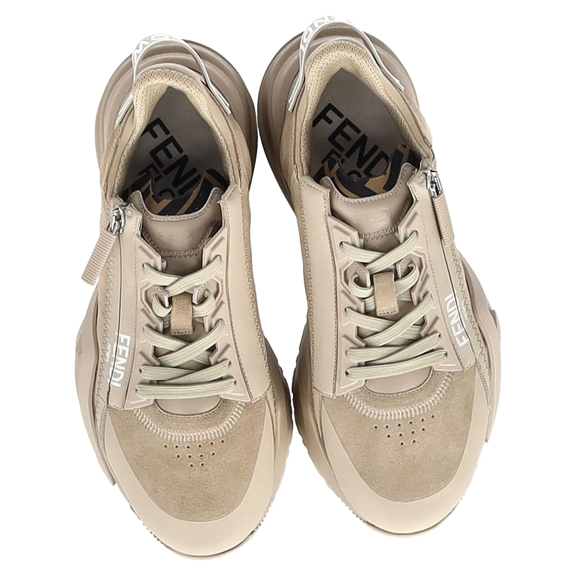 Fendi Flow Low-Top Sneakers in Nude Suede