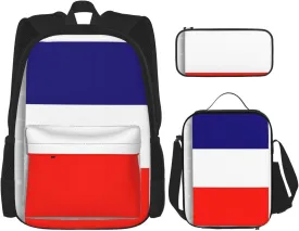 French Flag Print Pencil Case Lightweight Casual Fashion Backpack Lunch Bag Large Capacity Travel Bag