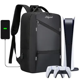 Gaming Travel Backpack for PS5/PS5 Slim, Protective Carrying Case Storage Bag Compatible with PlayStation 5 Console with USB Port for Game Disc, Controllers and More Gaming Accessories