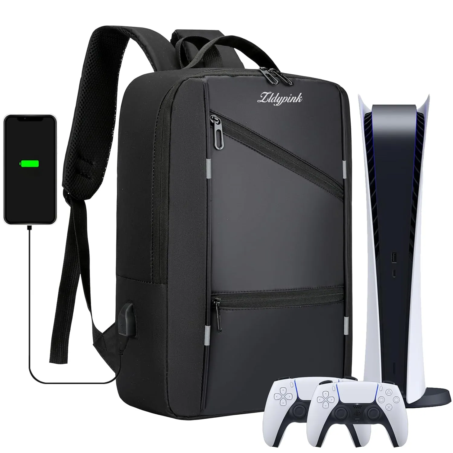 Gaming Travel Backpack for PS5/PS5 Slim, Protective Carrying Case Storage Bag Compatible with PlayStation 5 Console with USB Port for Game Disc, Controllers and More Gaming Accessories