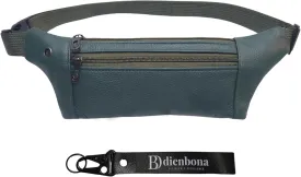 Genuine Leather Slim Sling Waist Bag, Crossbody Travel Pouch with Adjustable Strap and key Ring (Hunter Green)