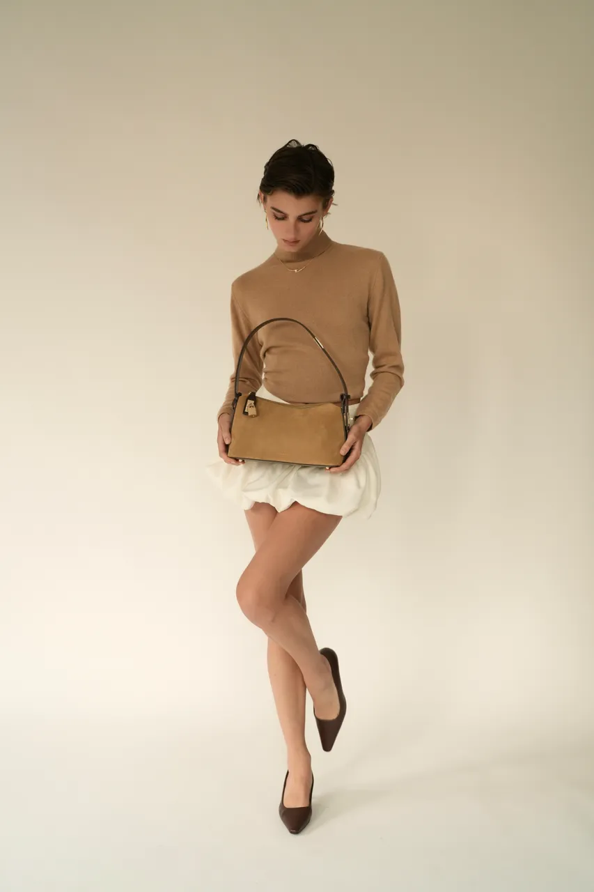 Gold Suede Hobo Bag