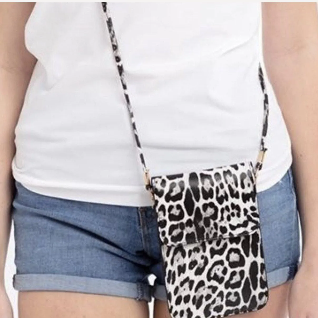 Grey black Leopard Print Cell Phone Crossbody bag