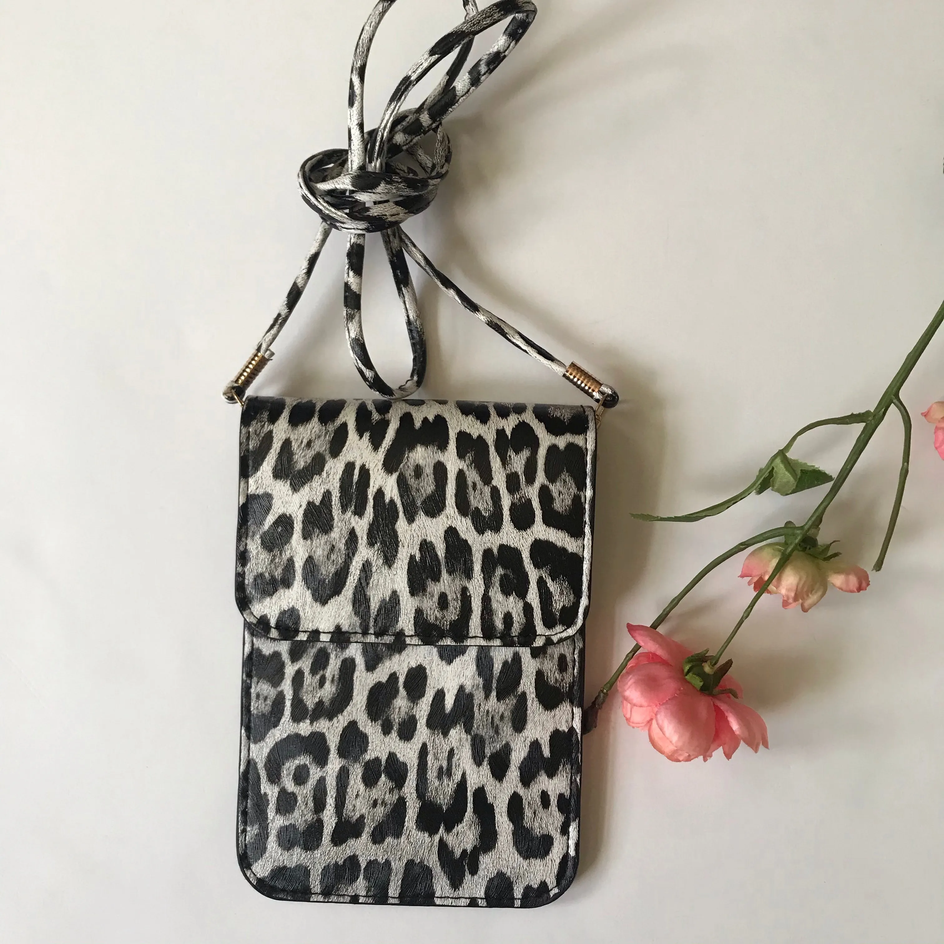 Grey black Leopard Print Cell Phone Crossbody bag