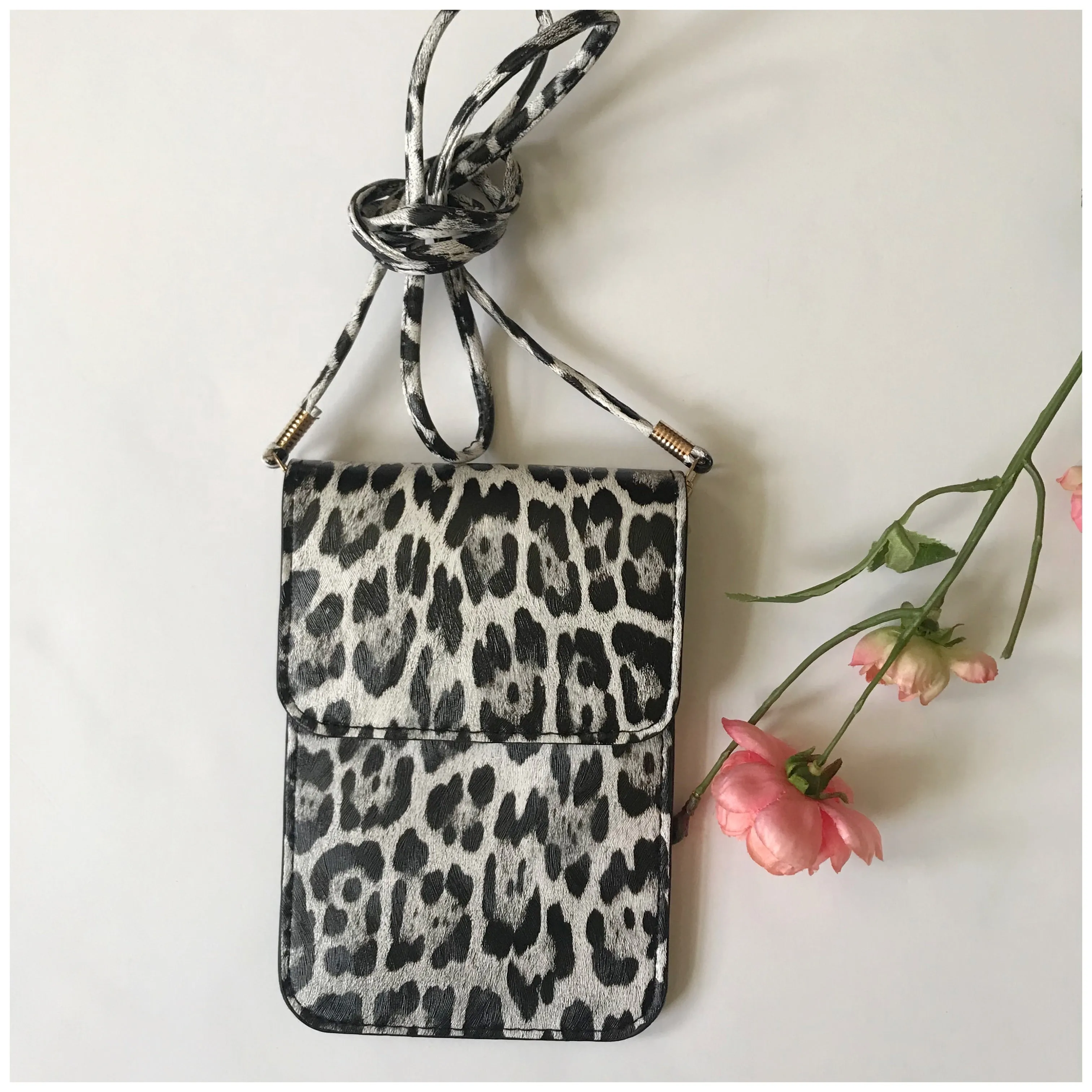 Grey black Leopard Print Cell Phone Crossbody bag