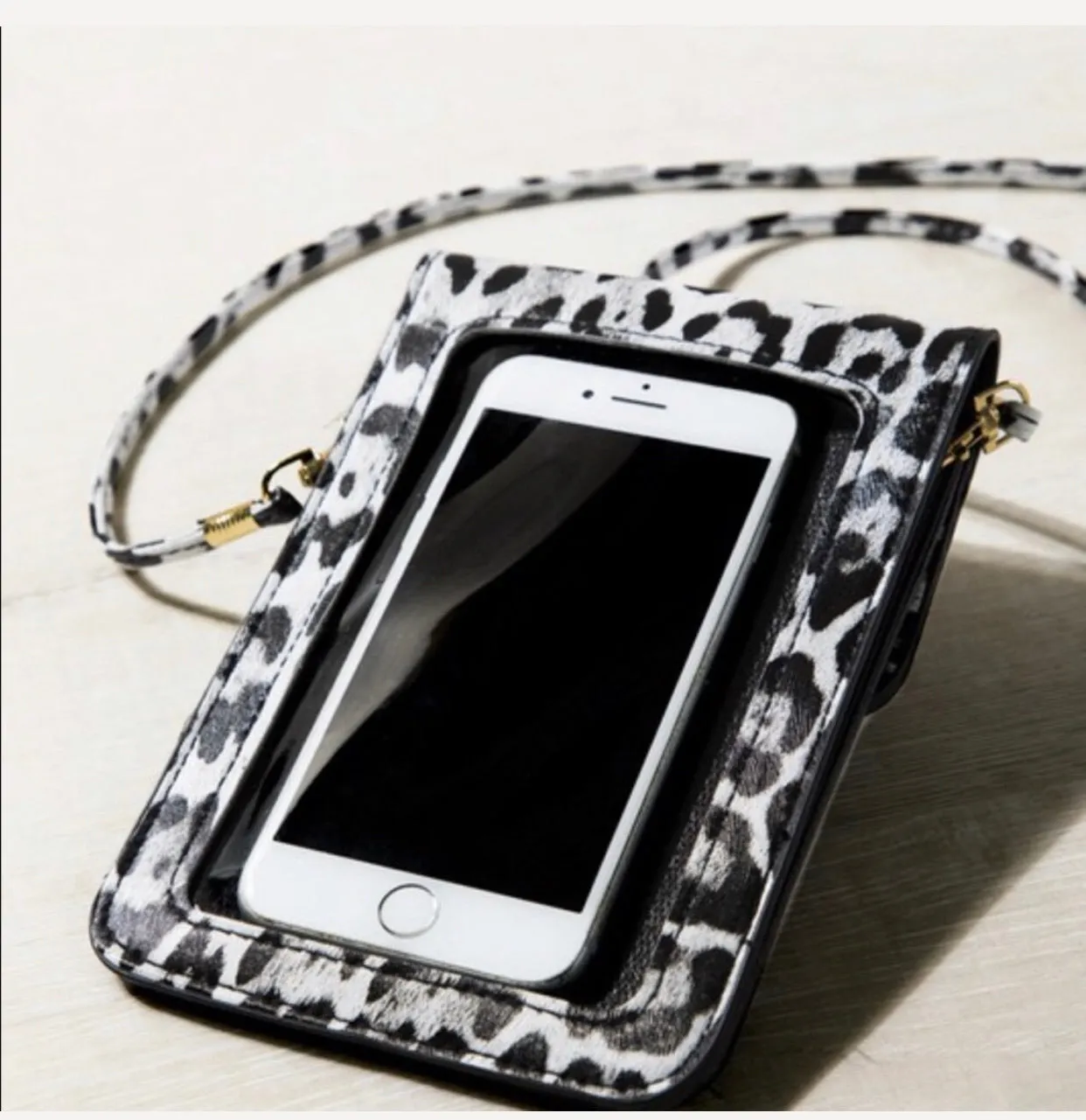 Grey black Leopard Print Cell Phone Crossbody bag