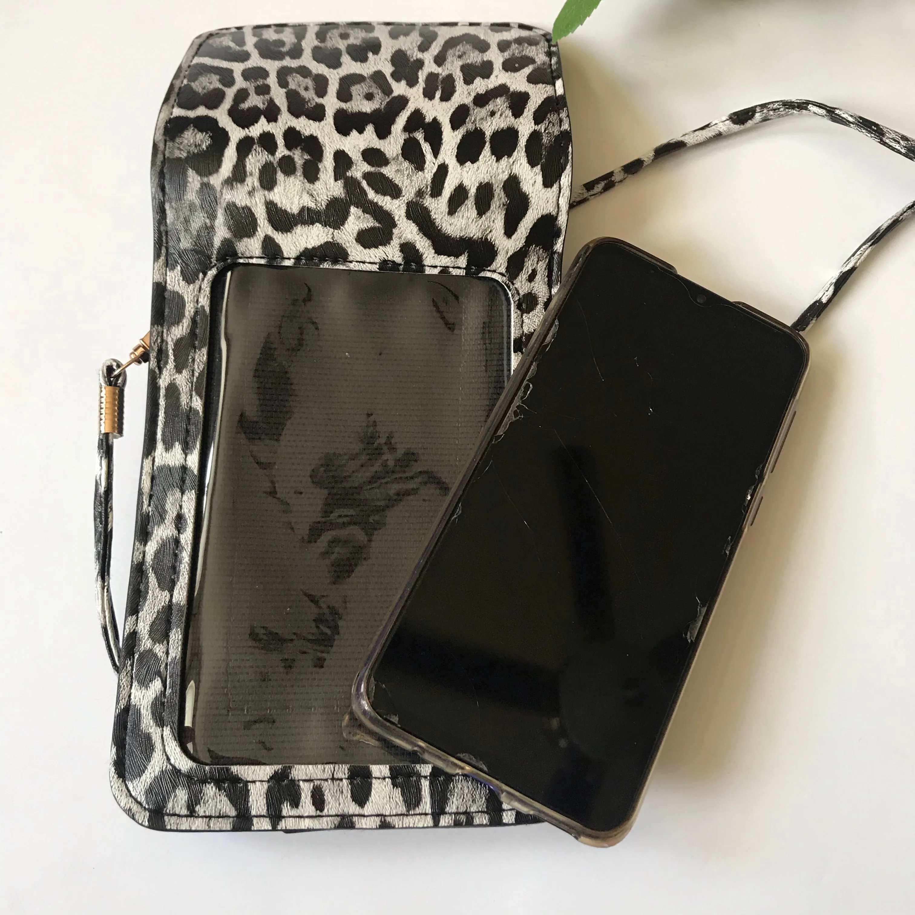 Grey black Leopard Print Cell Phone Crossbody bag