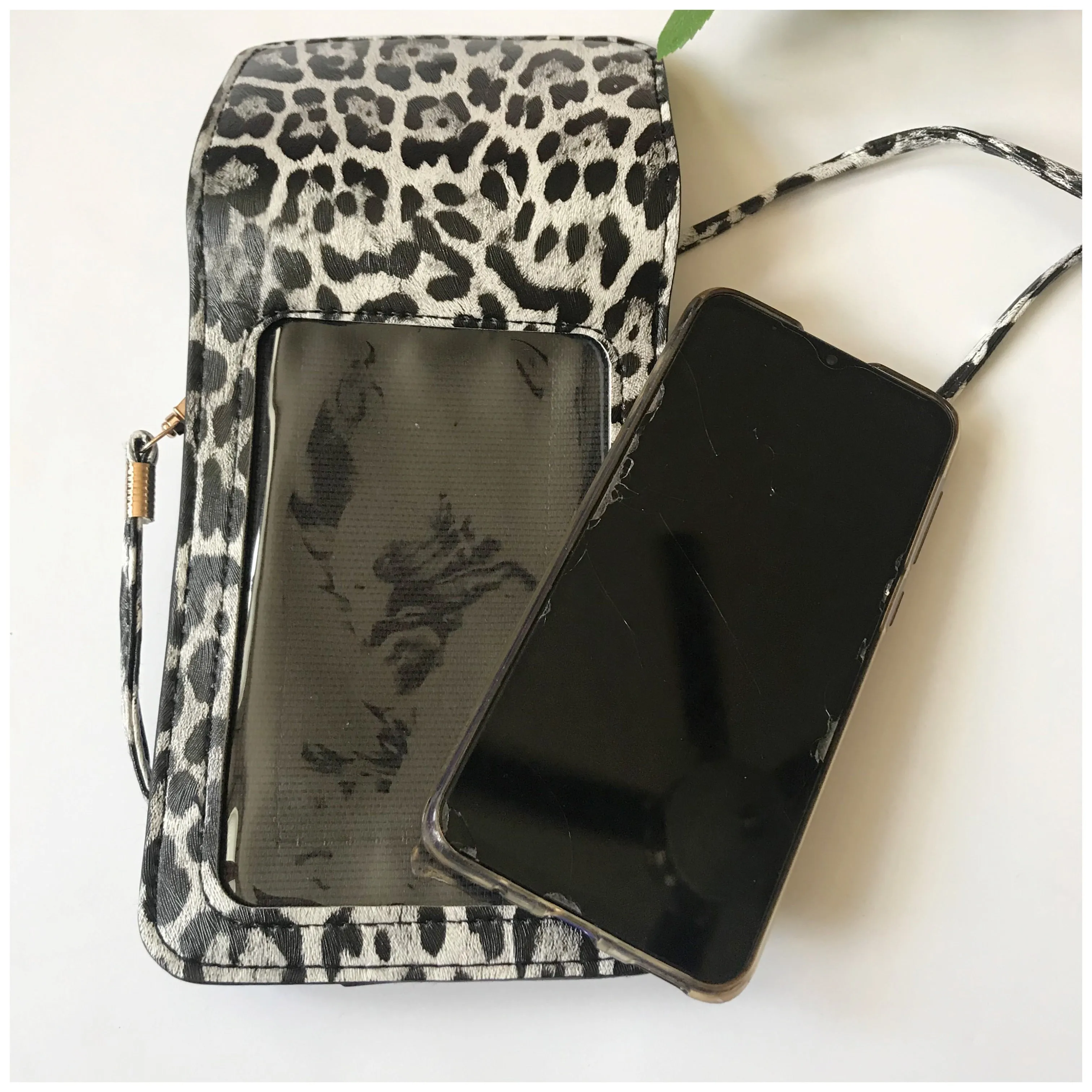 Grey black Leopard Print Cell Phone Crossbody bag