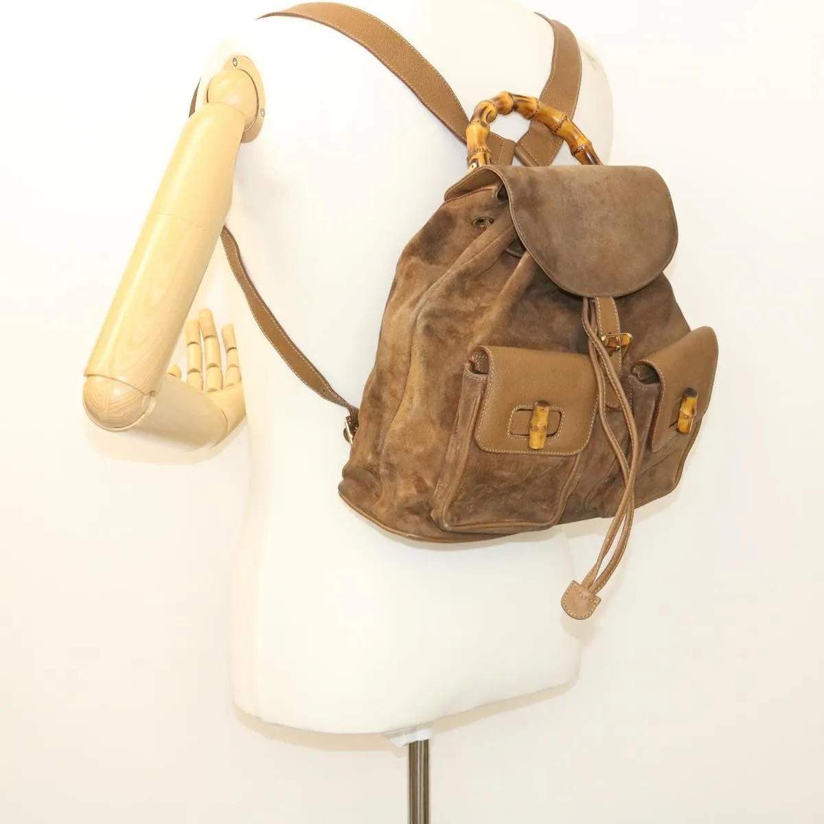 GUCCI Bamboo Backpack Suede Brown  ds086