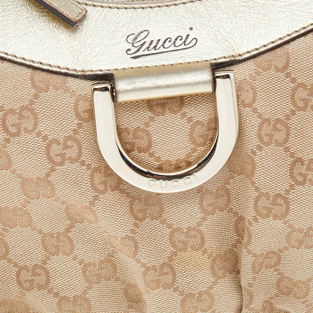 Gucci /gold Gg Canvas And Leather D Ring Hobo