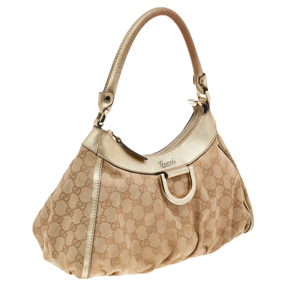 Gucci /gold Gg Canvas And Leather D Ring Hobo