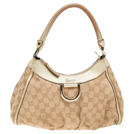 Gucci /gold Gg Canvas And Leather D Ring Hobo