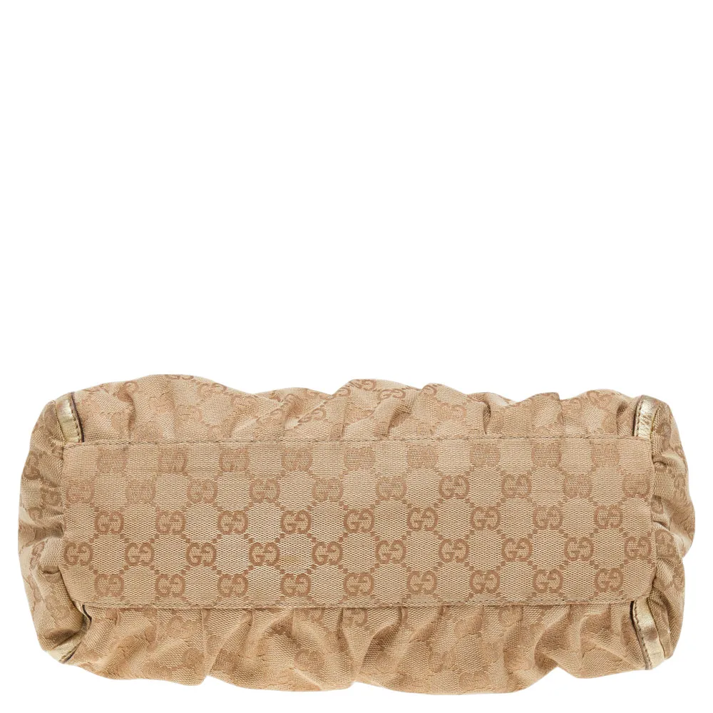Gucci /gold Gg Canvas And Leather D Ring Hobo