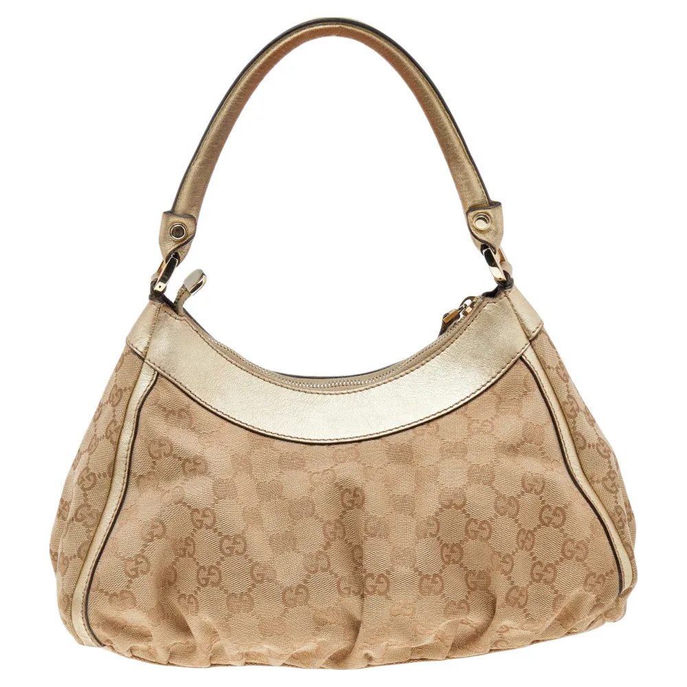Gucci /gold Gg Canvas And Leather D Ring Hobo