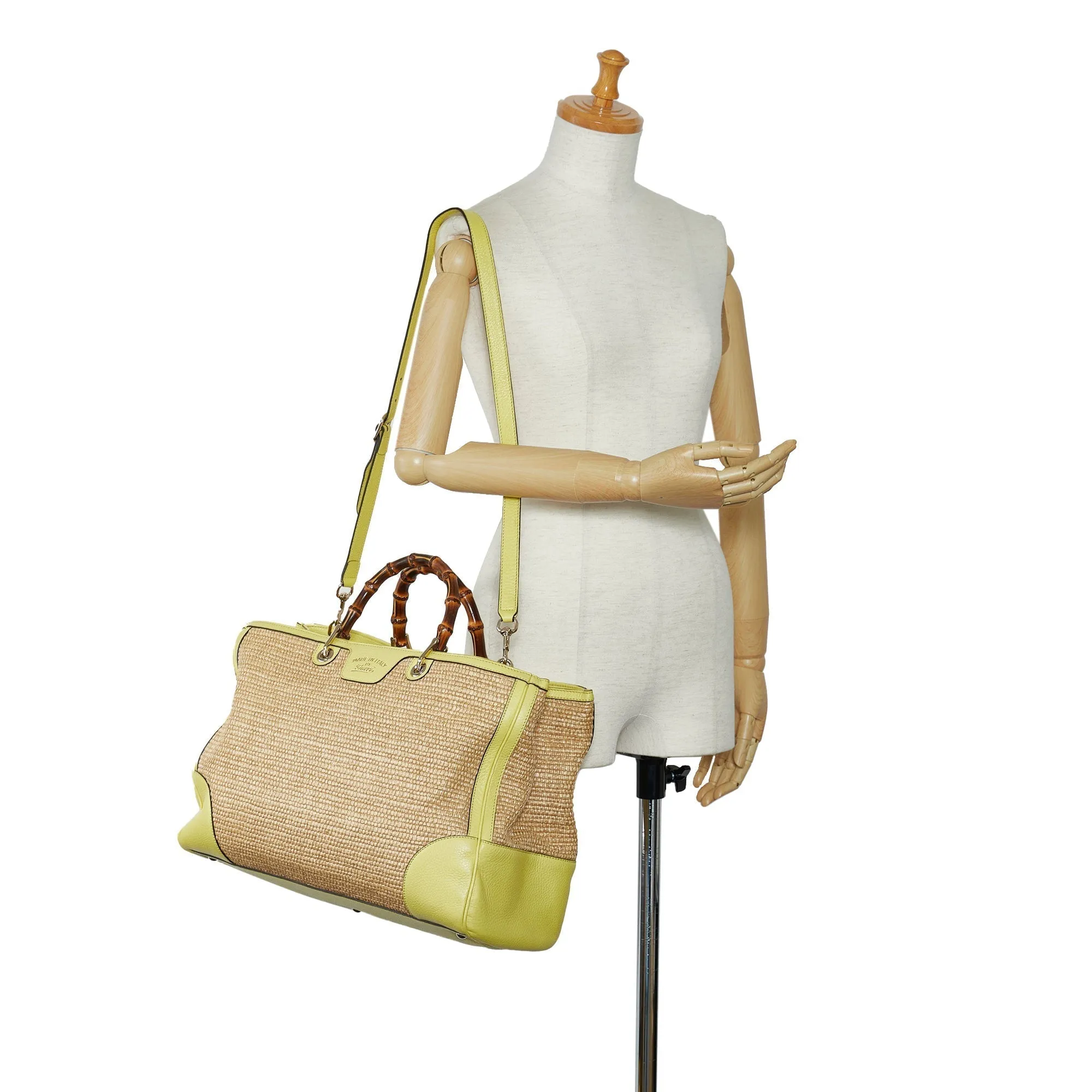 GUCCI Large Bamboo Raffia Satchel
