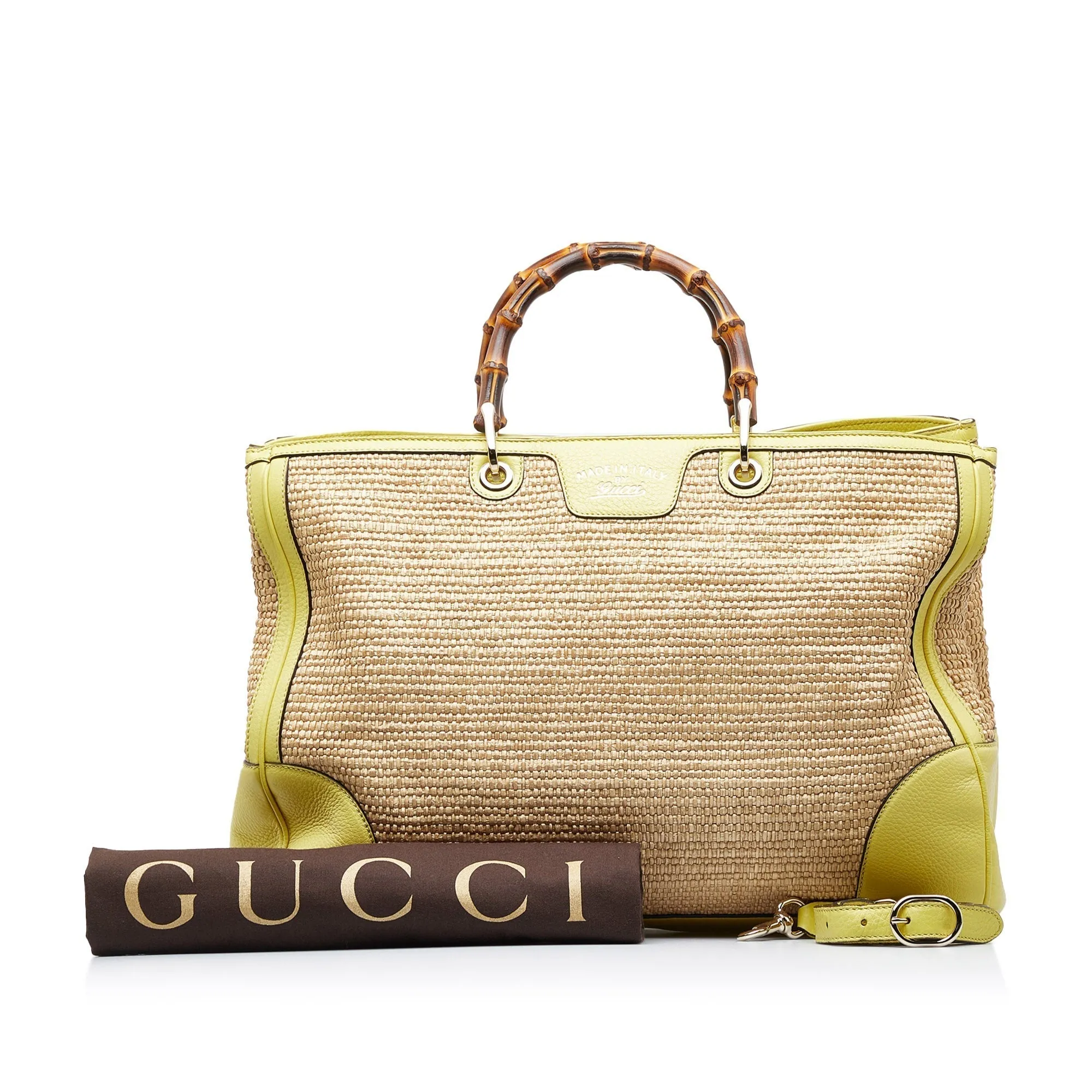 GUCCI Large Bamboo Raffia Satchel