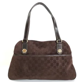 GUCCI shoulder bag GG pattern hand 163288 suede leather brown gold hardware ladies