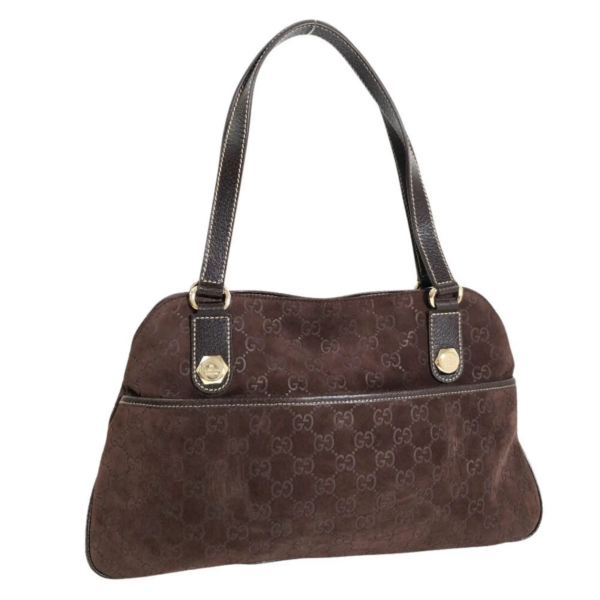 GUCCI shoulder bag GG pattern hand 163288 suede leather brown gold hardware ladies