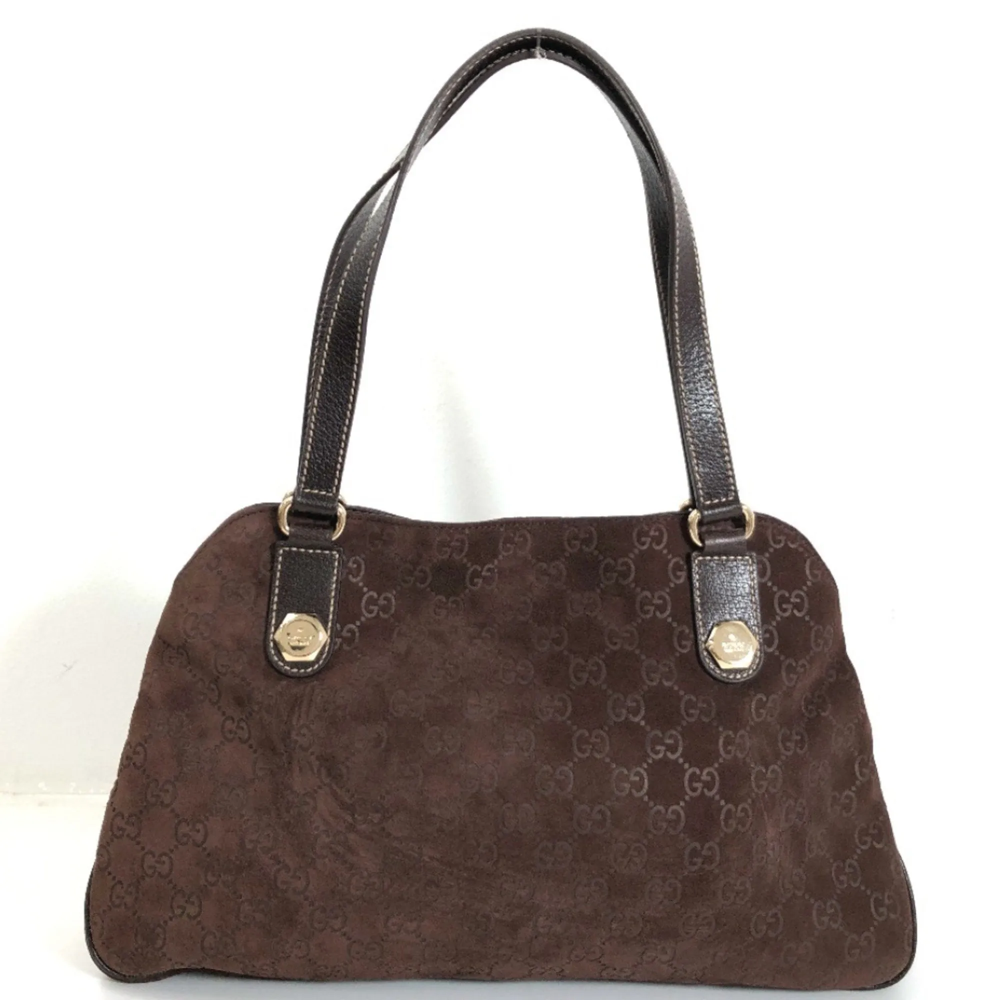 GUCCI shoulder bag GG pattern hand 163288 suede leather brown gold hardware ladies