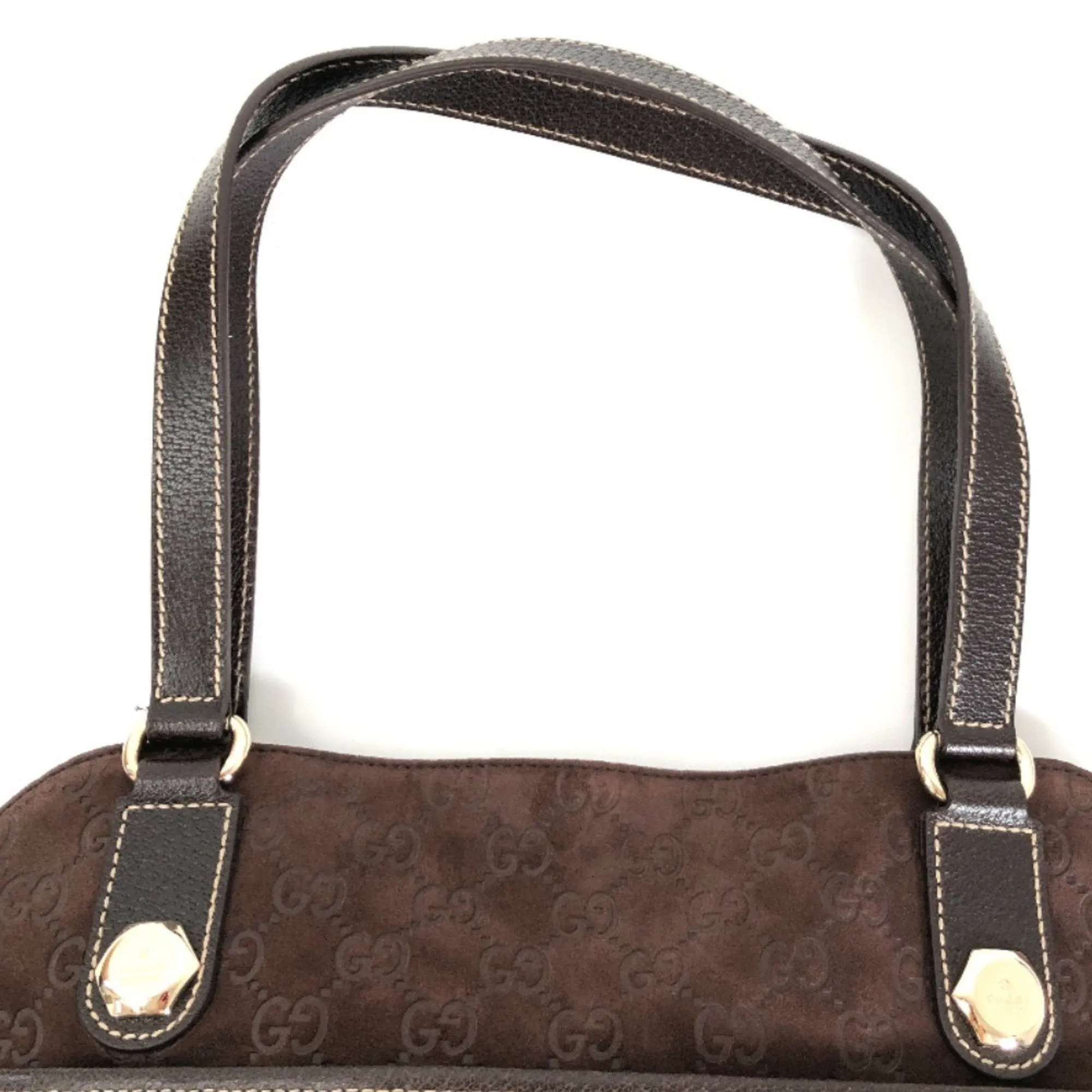 GUCCI shoulder bag GG pattern hand 163288 suede leather brown gold hardware ladies