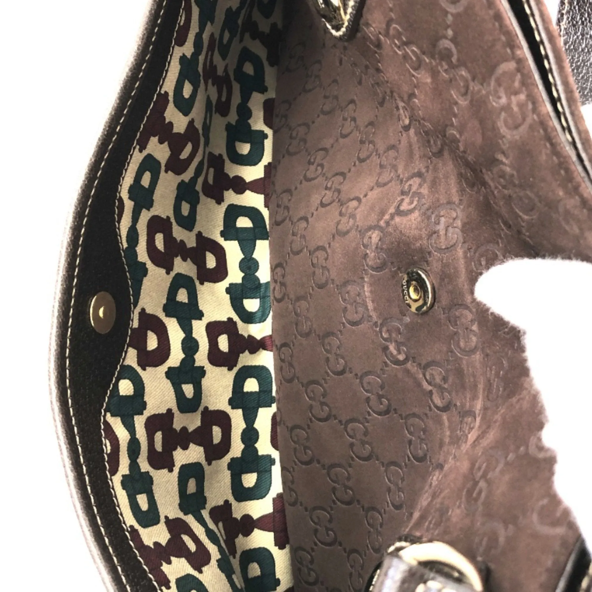 GUCCI shoulder bag GG pattern hand 163288 suede leather brown gold hardware ladies