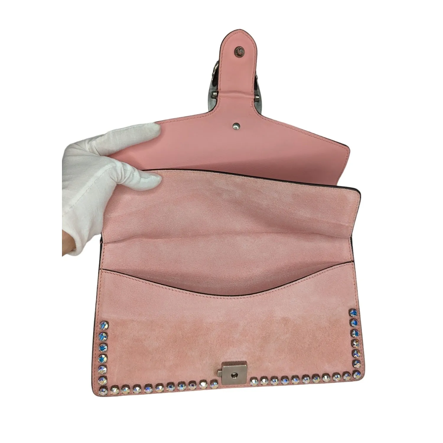 Gucci Suede Crystal Small Dionysus Shoulder Bag Peonia