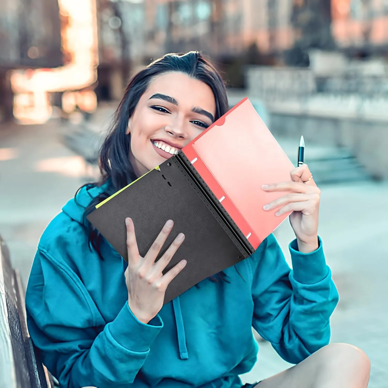 INFUN 1 INCH All-in-one Telescoping Binder Notebook,1 INCH 3 Ring Binder with 1 Plastic Movable Pocket Folder,5 Plastic Subject dividers and Graph Paper and College Ruled Paper, Holds 225 Sheets- Red