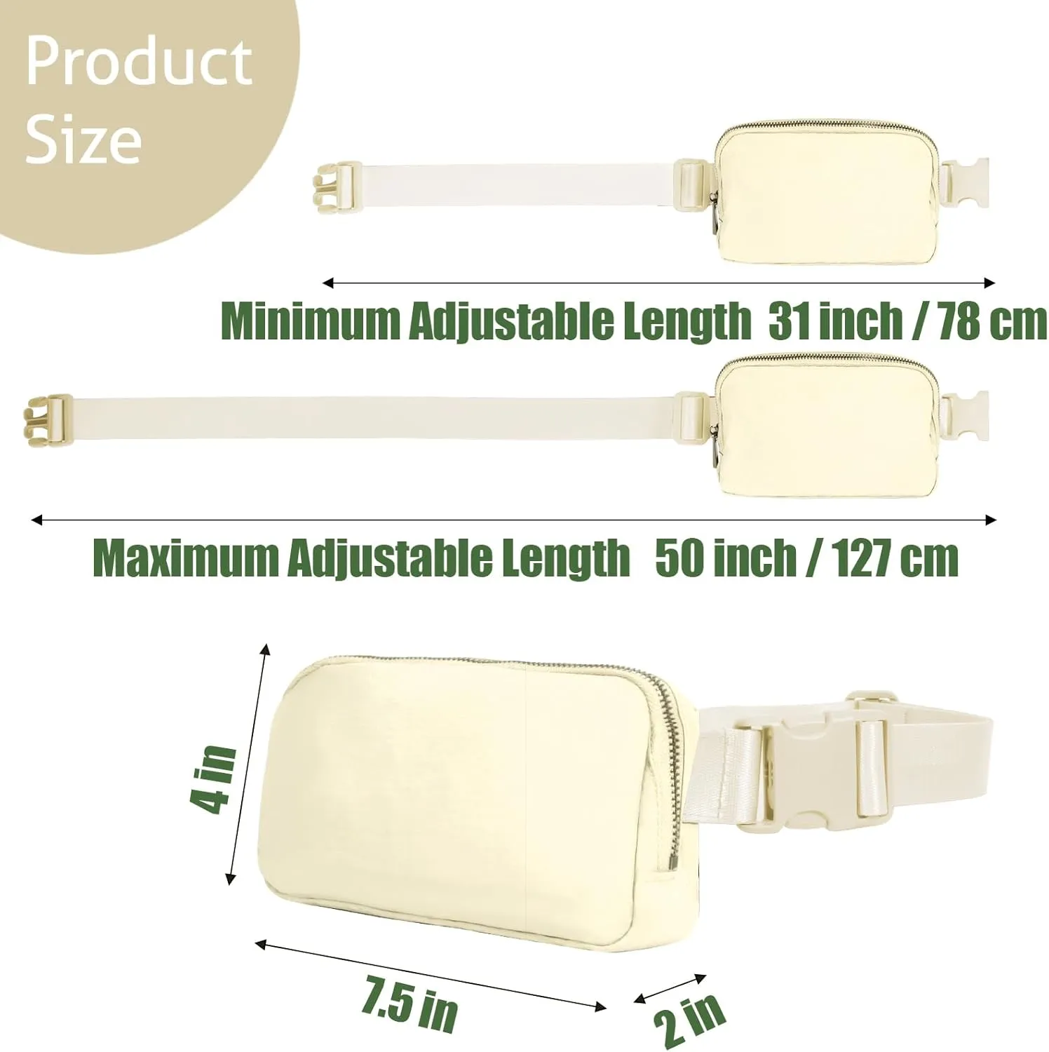 INTINI Everywhere Belt Bag  Small, Slim, and Stylish Mini Crossbody Fanny Pack for Women 50 Inch Waist (S - Beige)