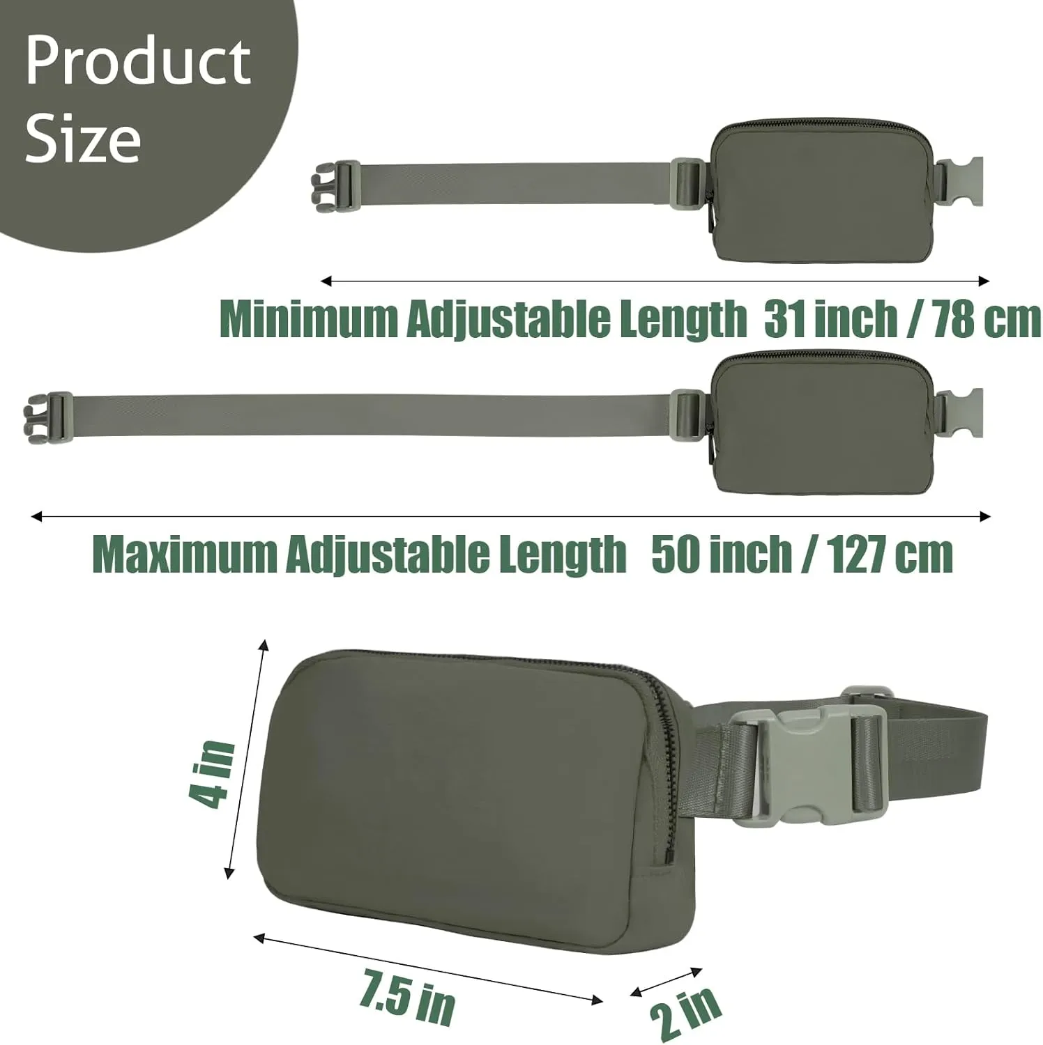 INTINI Everywhere Belt Bag  Small, Slim, and Stylish Mini Crossbody Fanny Pack for Women 50 Inch Waist (S - Olive Green)