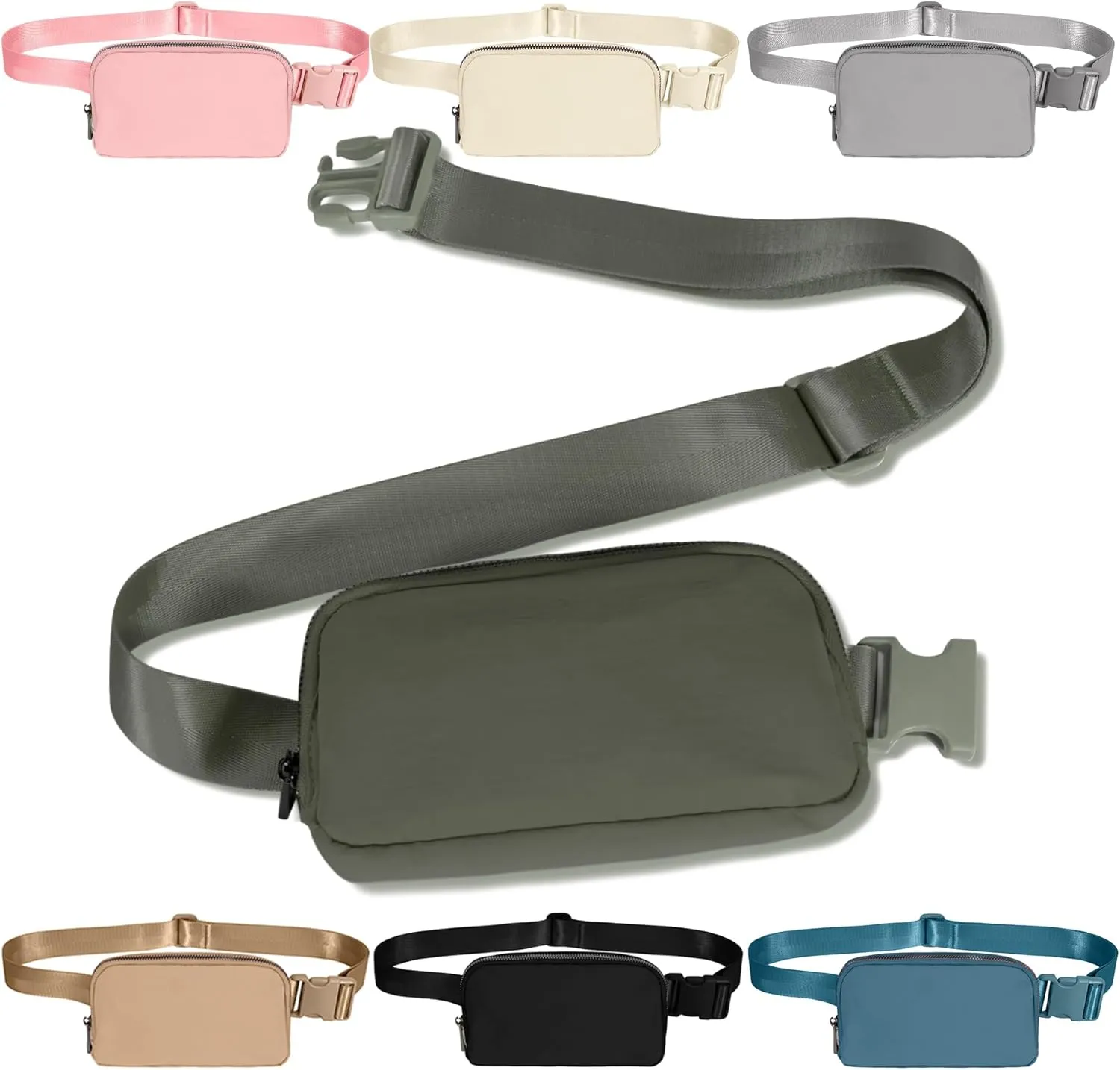 INTINI Everywhere Belt Bag  Small, Slim, and Stylish Mini Crossbody Fanny Pack for Women 50 Inch Waist (S - Olive Green)