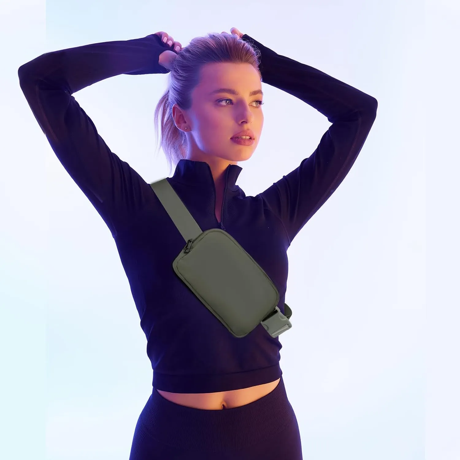 INTINI Everywhere Belt Bag  Small, Slim, and Stylish Mini Crossbody Fanny Pack for Women 50 Inch Waist (S - Olive Green)