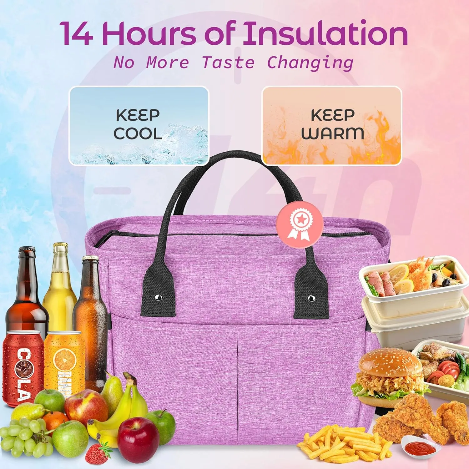 KIPBELIF Cute&Classy Roomy Insulated Lunch Bags for Women - Stylish & Functional Large Tote Adult Lunch Box for Working & Picnic (Purple, M)