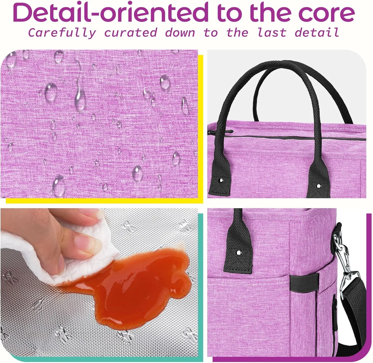KIPBELIF Cute&Classy Roomy Insulated Lunch Bags for Women - Stylish & Functional Large Tote Adult Lunch Box for Working & Picnic (Purple, M)