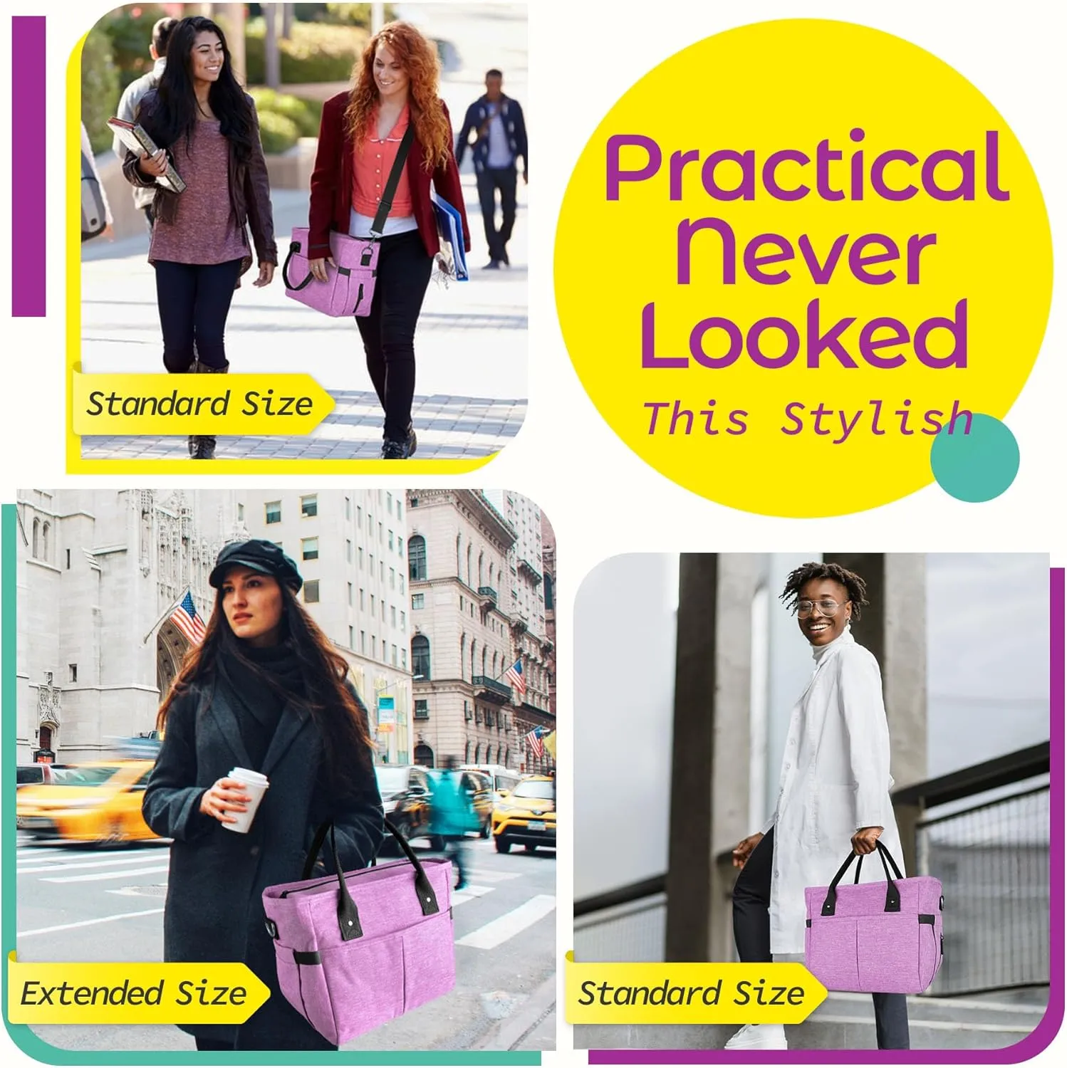 KIPBELIF Cute&Classy Roomy Insulated Lunch Bags for Women - Stylish & Functional Large Tote Adult Lunch Box for Working & Picnic (Purple, M)