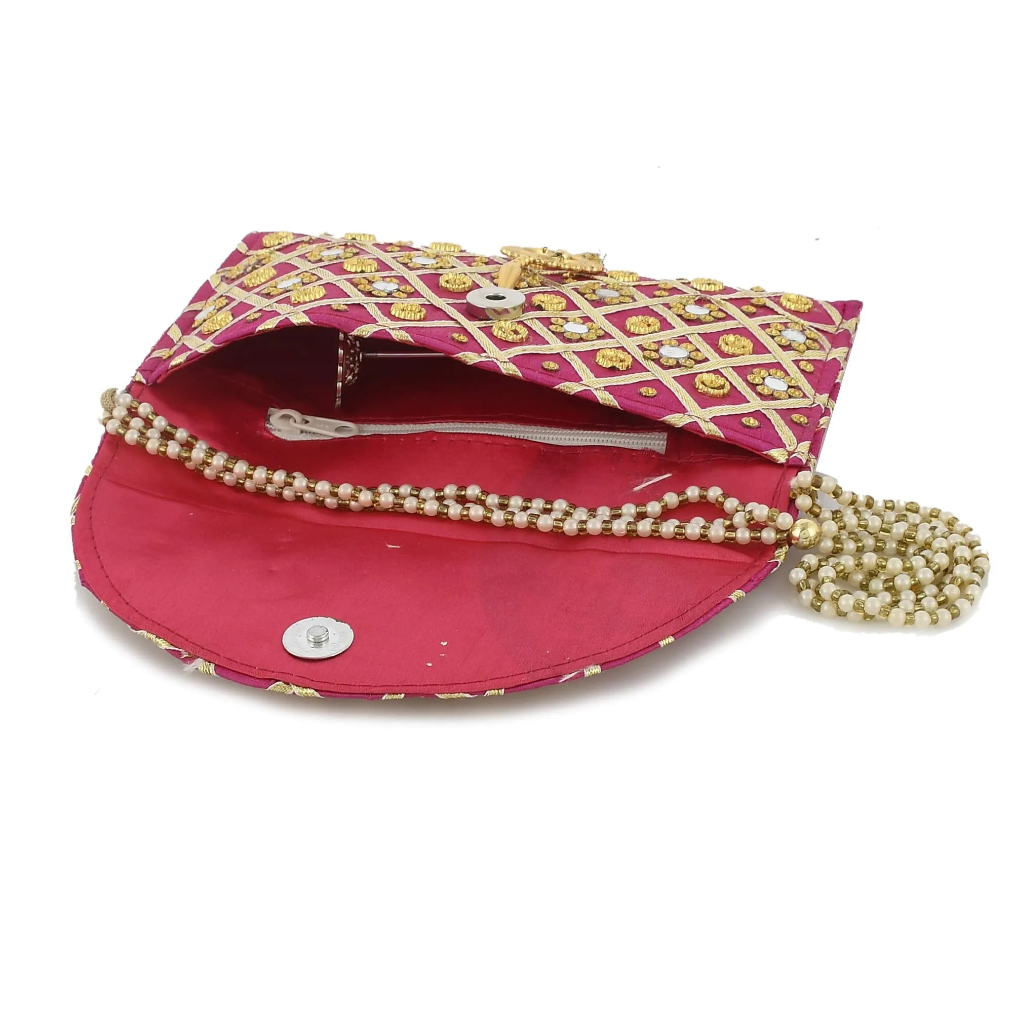 Kuber Industries 2 Pieces Silk Traditional Mirror Work Envelope Clutch Bag Purse Handbag for Bridal, Casual, Party, Wedding (Blue & Gold)-KUBMART11470