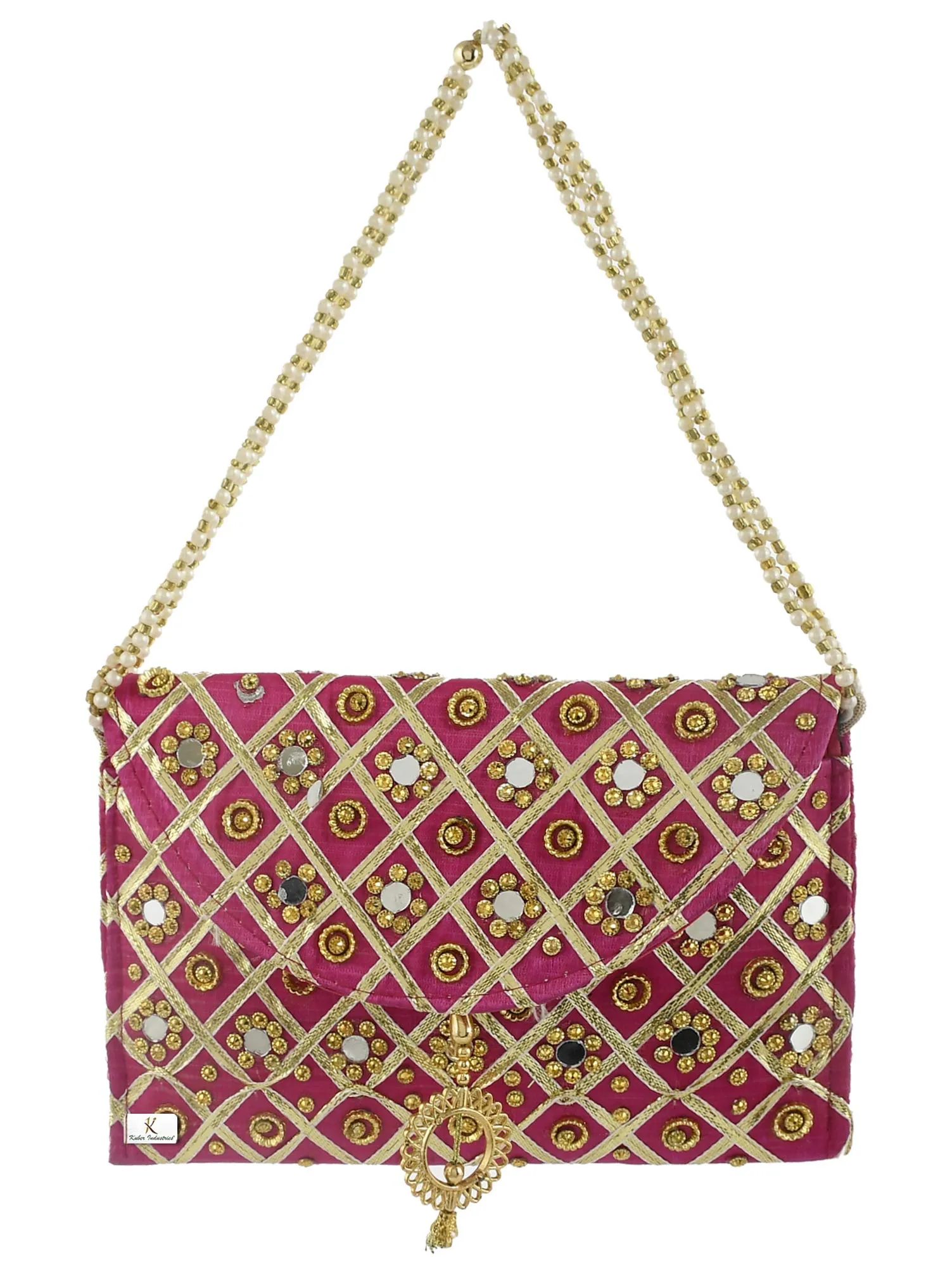 Kuber Industries 2 Pieces Silk Traditional Mirror Work Envelope Clutch Bag Purse Handbag for Bridal, Casual, Party, Wedding (Blue & Gold)-KUBMART11470