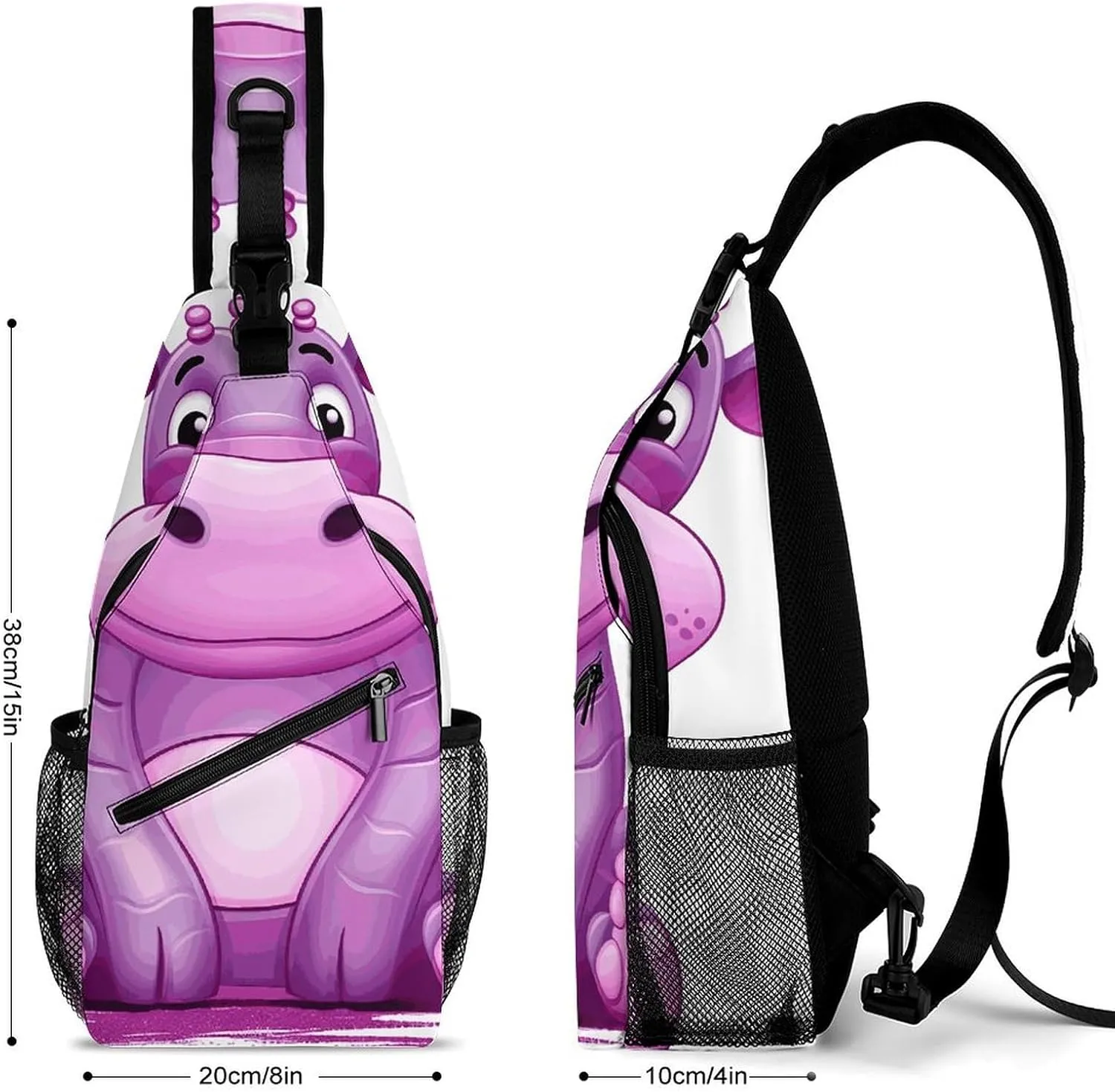 Lightweight Chest Bag Crossbody Bag Cartoon Purple Hippo Sling Backpack for Women Men Sports Travel