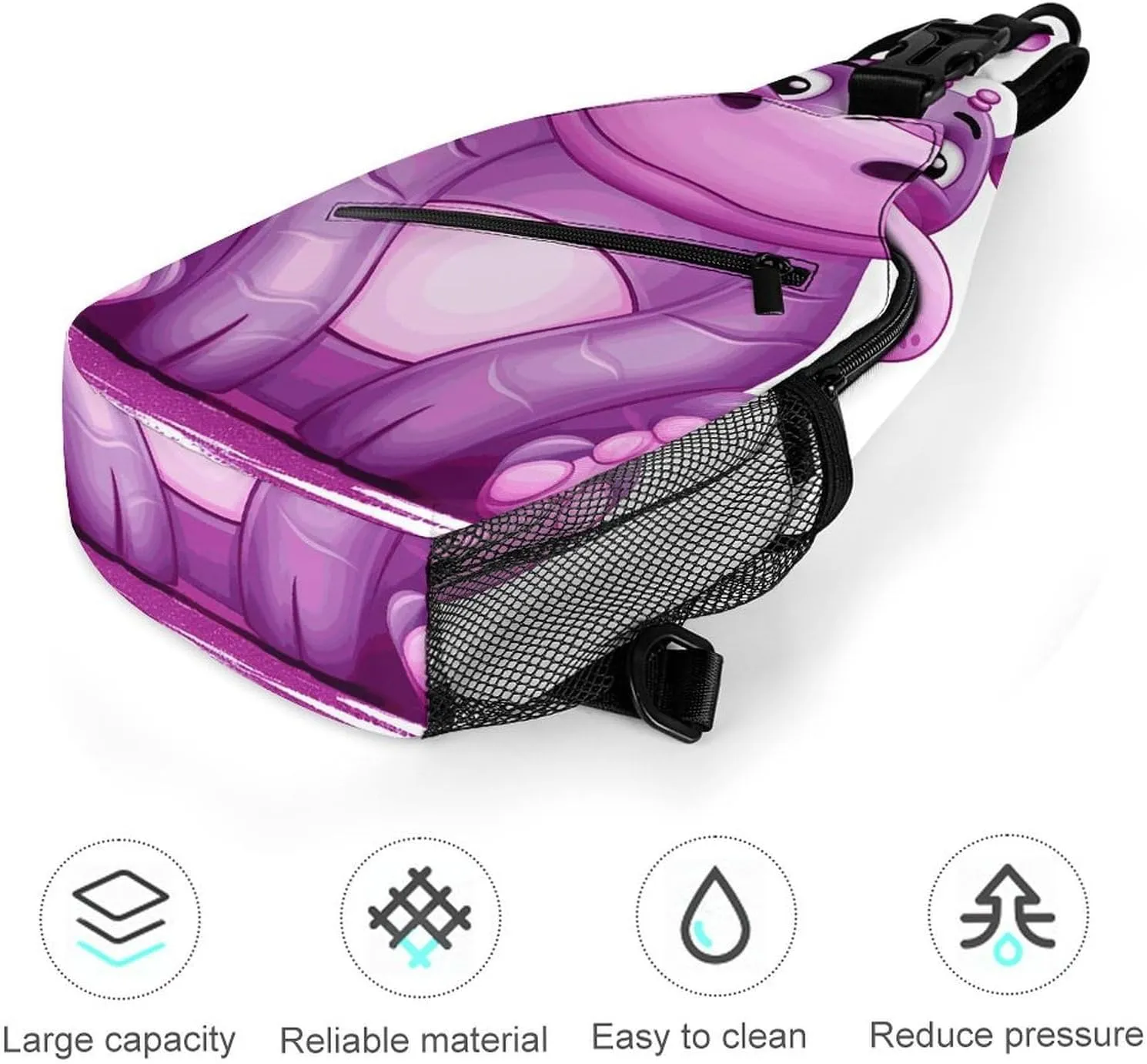 Lightweight Chest Bag Crossbody Bag Cartoon Purple Hippo Sling Backpack for Women Men Sports Travel