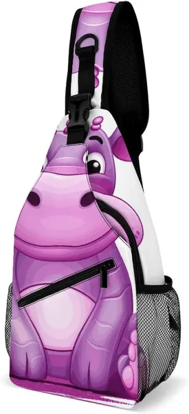 Lightweight Chest Bag Crossbody Bag Cartoon Purple Hippo Sling Backpack for Women Men Sports Travel