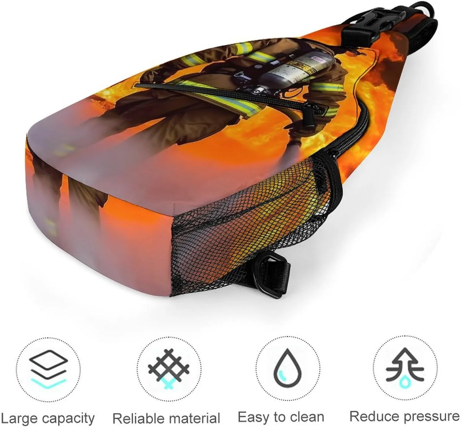 Lightweight Chest Bag Crossbody Bag Firefighter Fireman Flame Sling Backpack for Women Men Sports Travel
